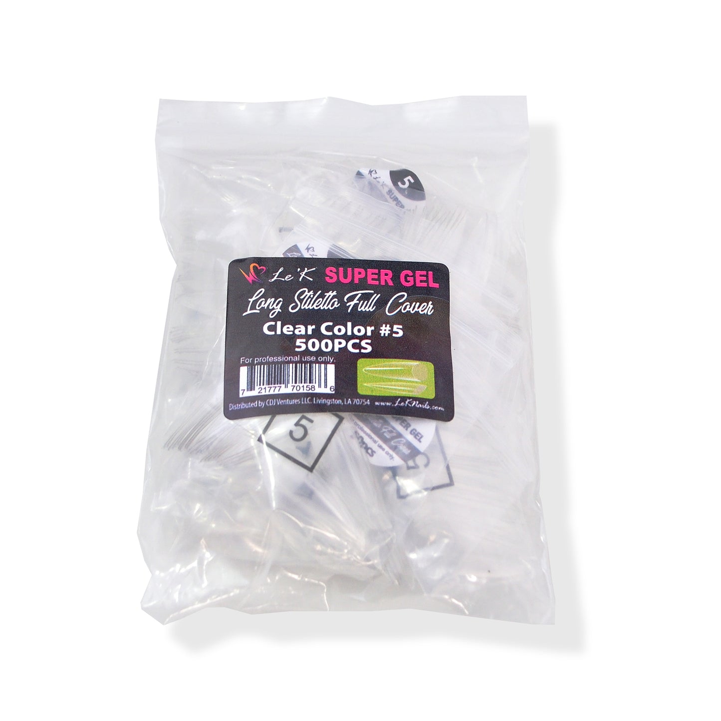 Le'K Super Gel Tip - Long Stiletto Full Cover #5 (500pcs)