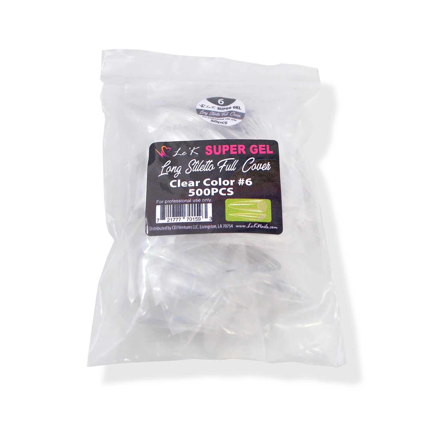 Le'K Super Gel Tip - Long Stiletto Full Cover #6 (500pcs)