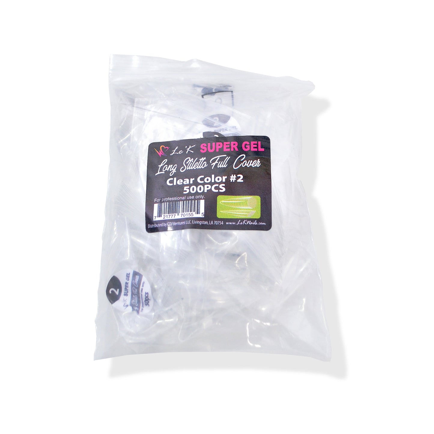Le'K Super Gel Tip - Long Stiletto Full Cover #2 (500pcs)
