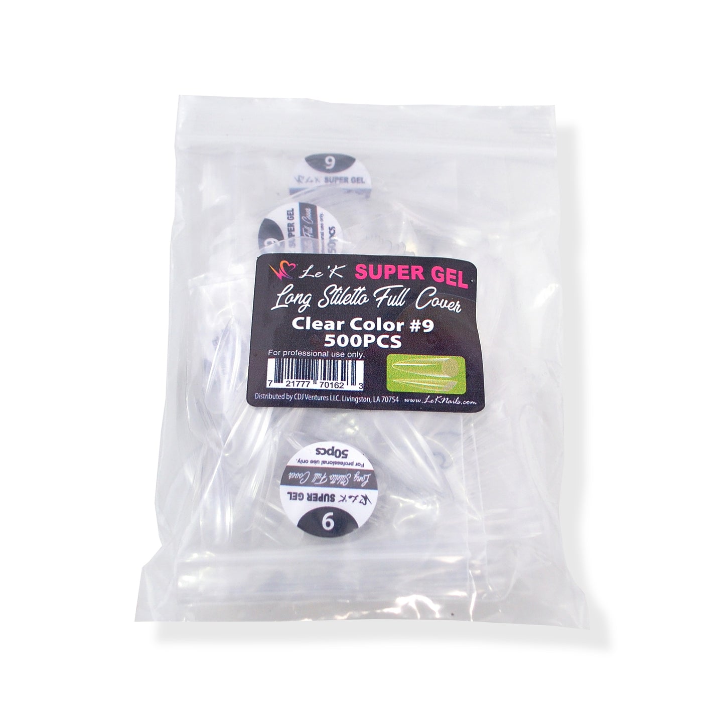 Le'K Super Gel Tip - Long Stiletto Full Cover #9 (500pcs)