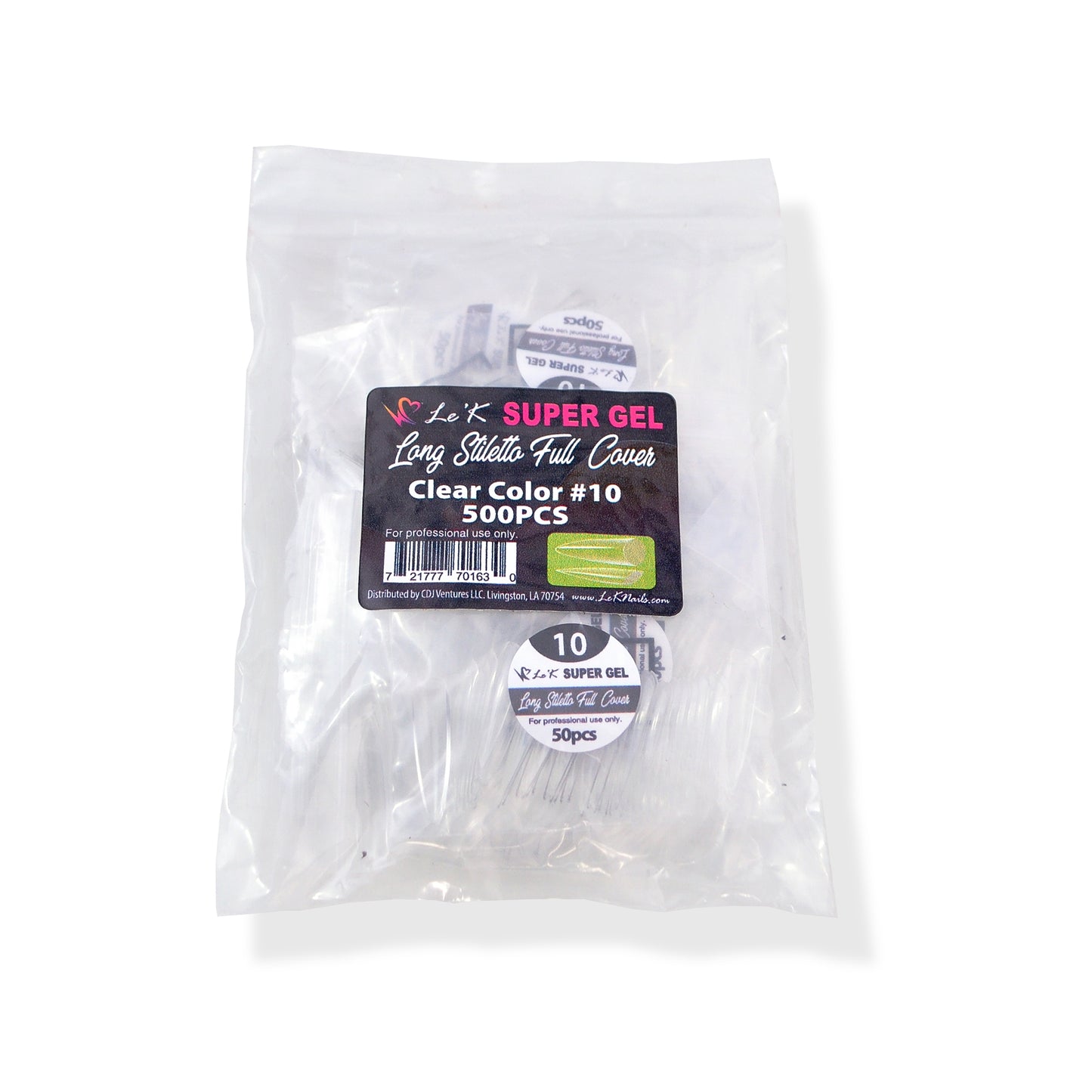 Le'K Super Gel Tip - Long Stiletto Full Cover #10 (500pcs)