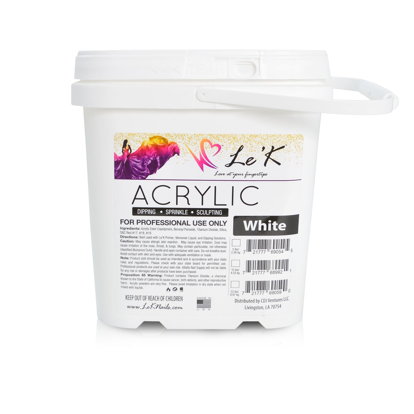 Le'K Acrylic Powder - Snow White - 5 lbs