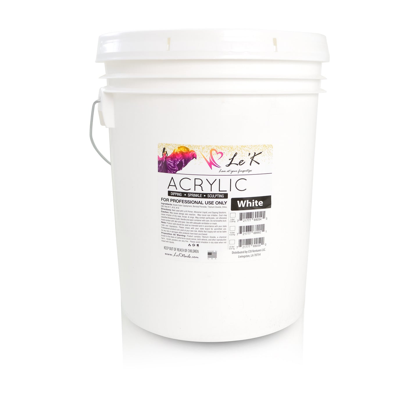 Le'K Acrylic Powder - Snow White - 25 lbs