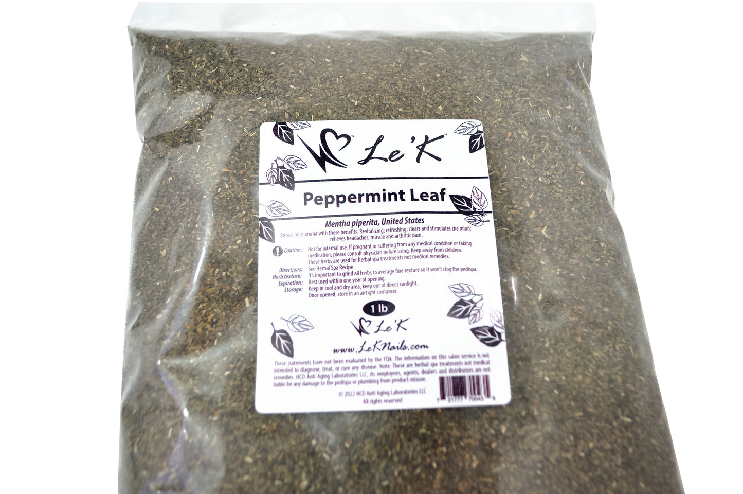 Le'K Herbal Spa - Peppermint Leaf Herb 1 lb